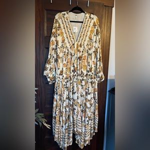 Free people rows of roses long sleeve maxi dress